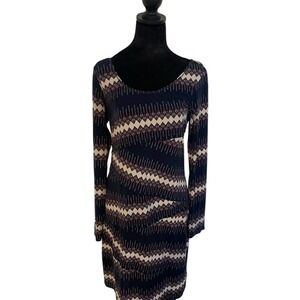 Max Long Sleeve Geometric Print Scoop Neck Mini Dress Women MED Blue White Red